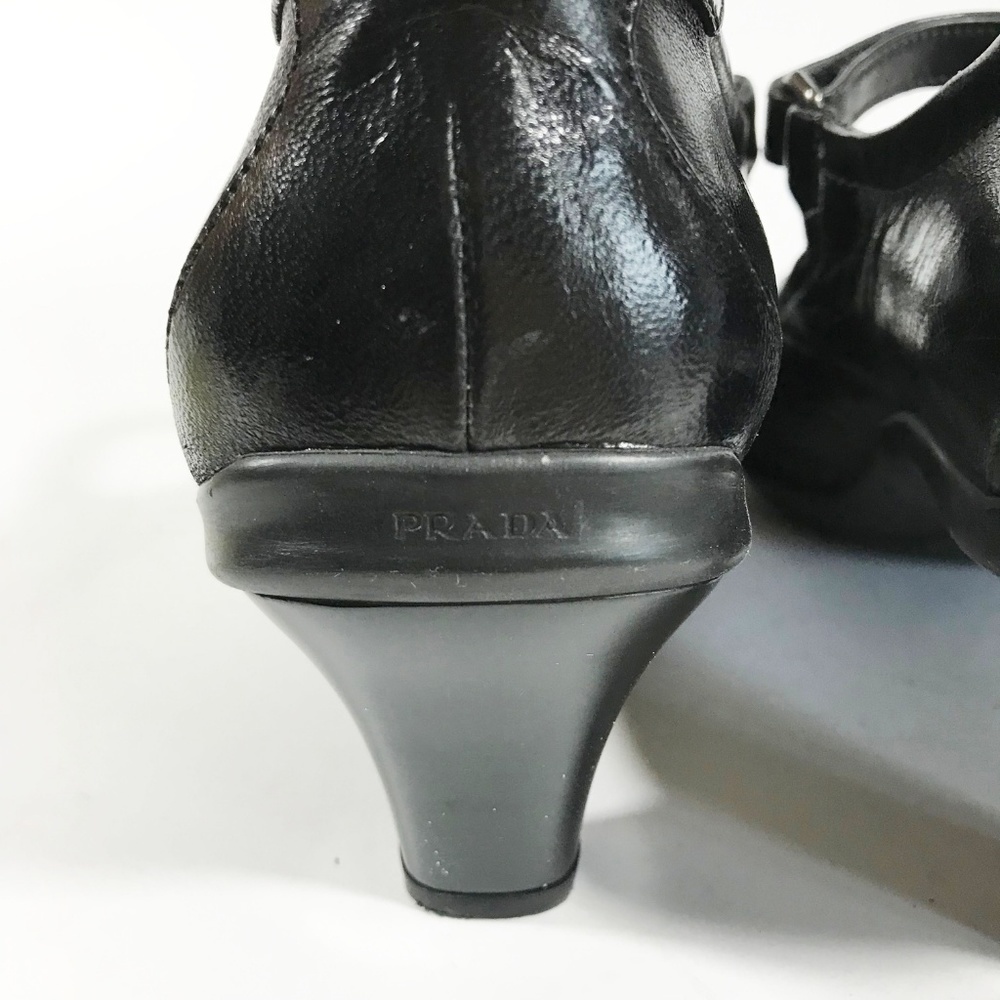 PRADA Black Leather Velcro Mary-Jane  Heels - Picture 5 of 6